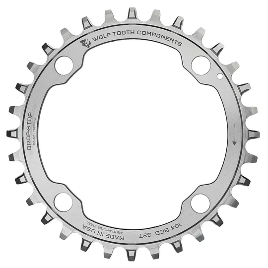 Wolf Tooth Stainless Steel MTB Chain Ring (104 BCD) - 4-Bolt - Silver, Silver
