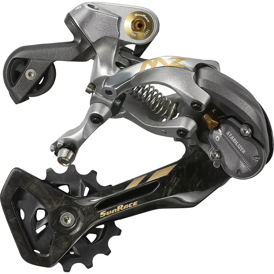 SunRace MZ80 10-11-12 Speed MTB Rear Derailleur - Medium Cage} - Black, Black