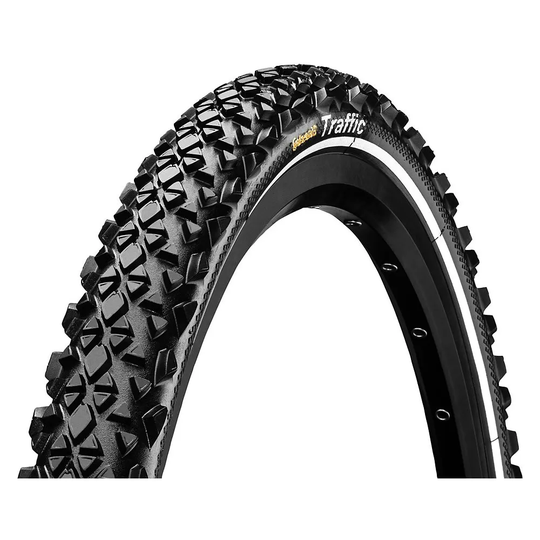 Continental Traffic II Mountain Bike Tyre - Wire Bead - Black - Reflective, Black - Reflective