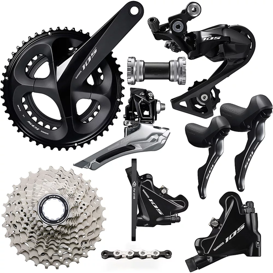 Shimano 105 R7020 11 Speed Disc Brake Groupset - 11-30t - Black, Black