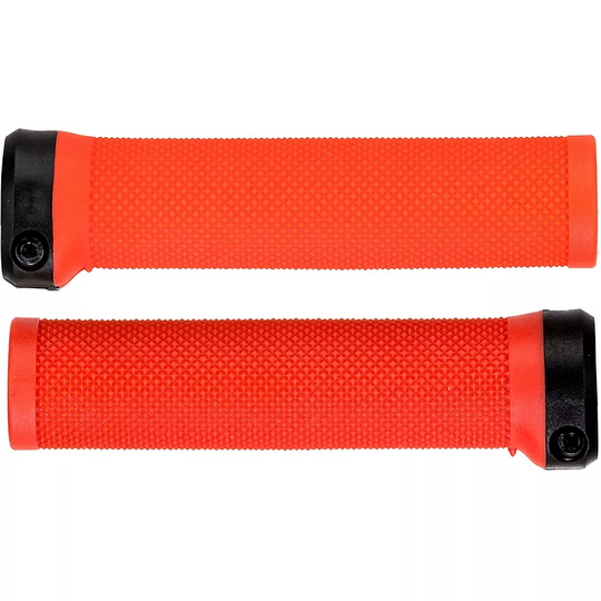 Brand-X Knurled Lock On MTB Handlebar Grips - 135mm} - Red, Red