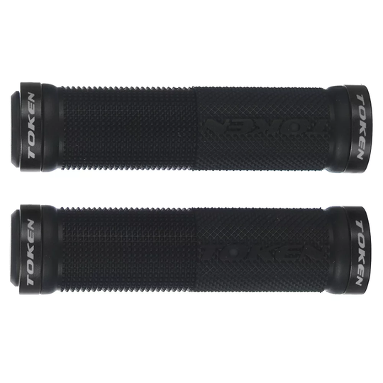 Token Double Lock On Mountain Bike Grips - 130mm} - Black, Black