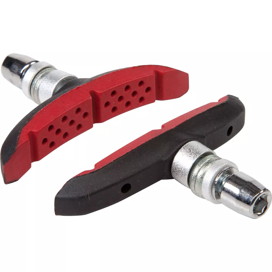 LifeLine Essential MTB Dual Stop V-Brake Pads - Red - Black - One Size - Pack Of 4}, Red - Black