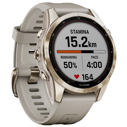 Garmin fenix 7S SapphireSolarTitanium GPS Watch SS22 - Cream Gold - Light Sand, Cream Gold - Light Sand