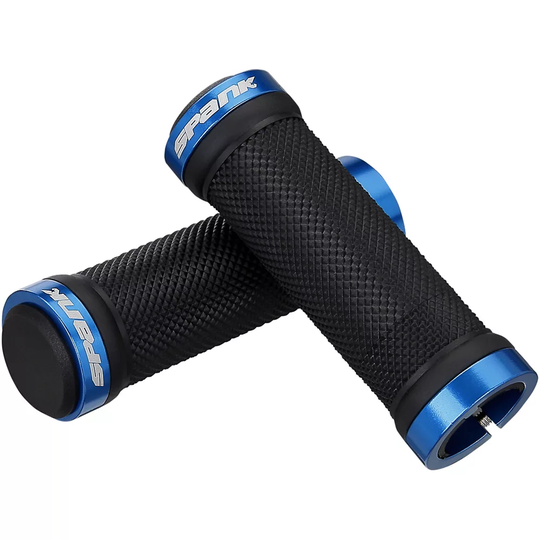 Spank Spoon Grom Kids Bike Grips - 100mm} - Black - Blue, Black - Blue