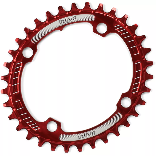 Hope Oval Retainer MTB Chain Ring - 4-Bolt - Red, Red
