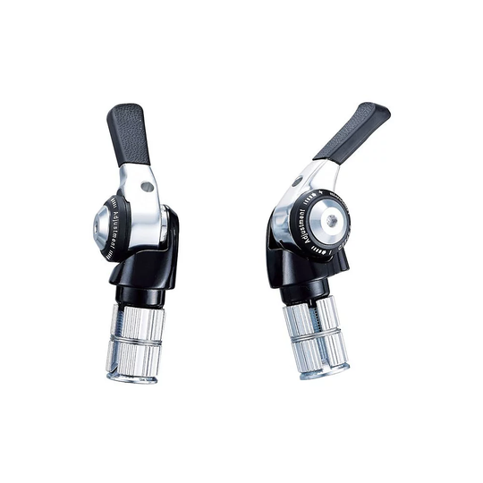 microSHIFT R9 2x9 Speed Bar End Shifters - Black-Silver - Pair}, Black-Silver