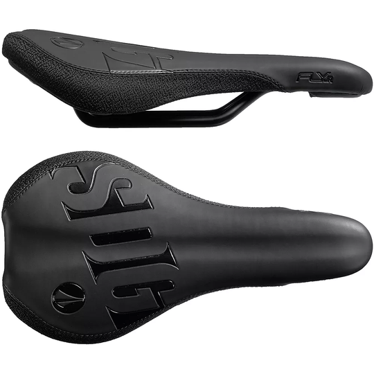 SDG Fly Junior Steel Rail MTB Saddle - 235mm Long x 122mm Wide - Black - Black, Black - Black