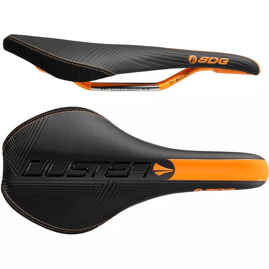 SDG Duster Mtn P Ti-Alloy Rail MTB Saddle - 140mm Wide - Black-Orange, Black-Orange